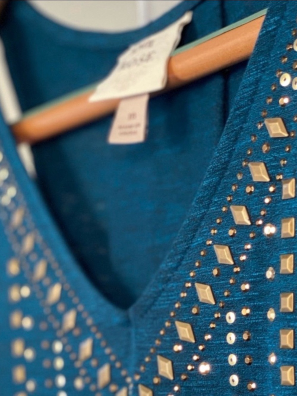 EUC Knox Rose Studded Sleeveless Peacock Blue & Gold Tank Top Women’s SZ Medium - Picture 7 of 12